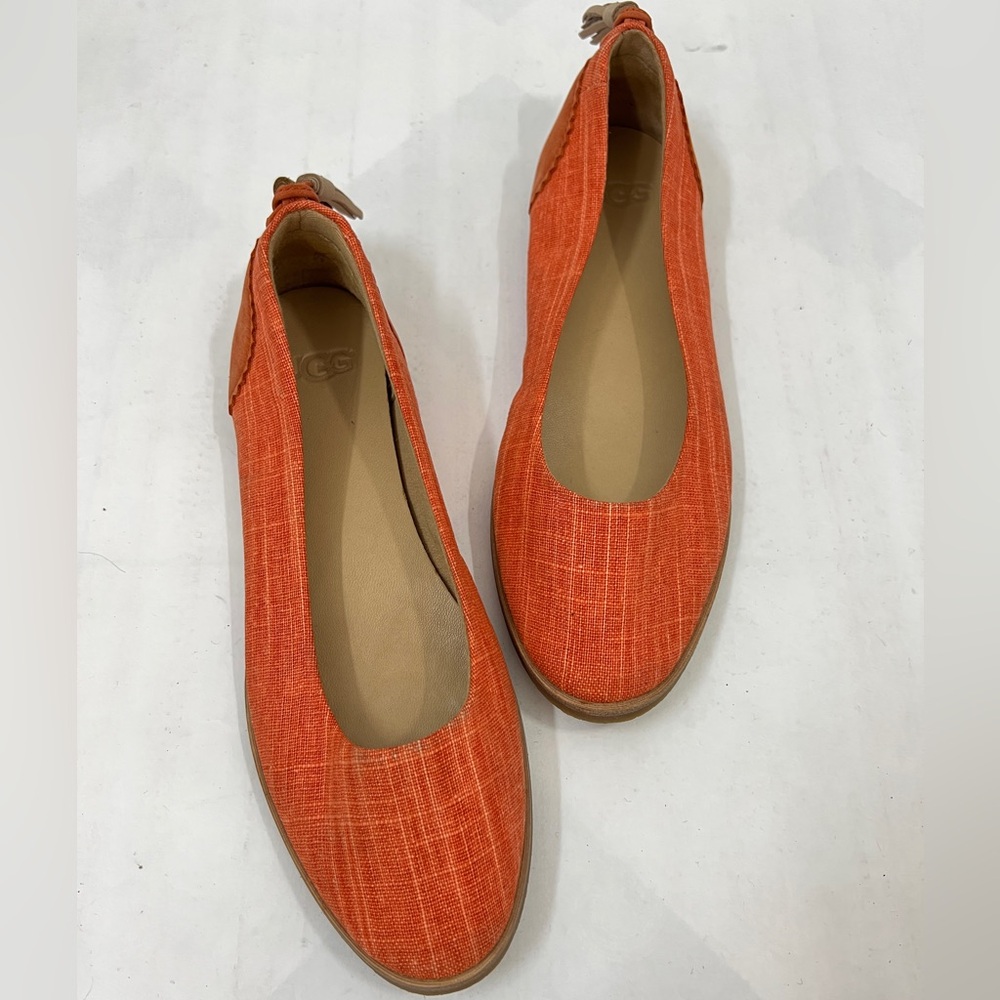 UGG Mesa Womens Tassel Ballet Flats Orange Canvas Tweed Leather Round Toe
